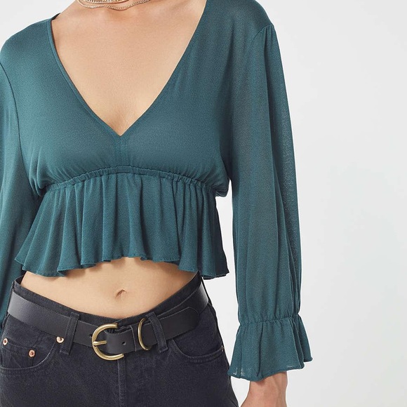 Urban Outfitters | Tops | Uo Long Sleeve Peplum Crop | Poshmark